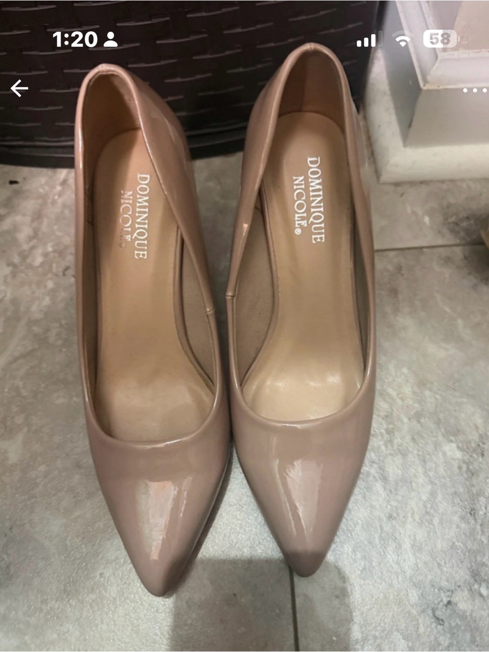 Dominique Nude Patent Pointed Toe Pumps